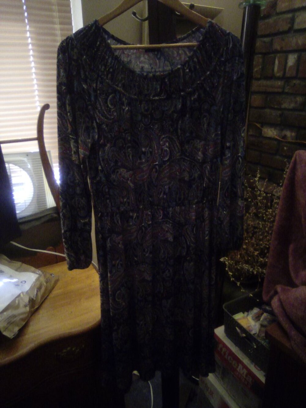 Talbots Purple Paisley Maxi Dress with Long Sleeves Size: M